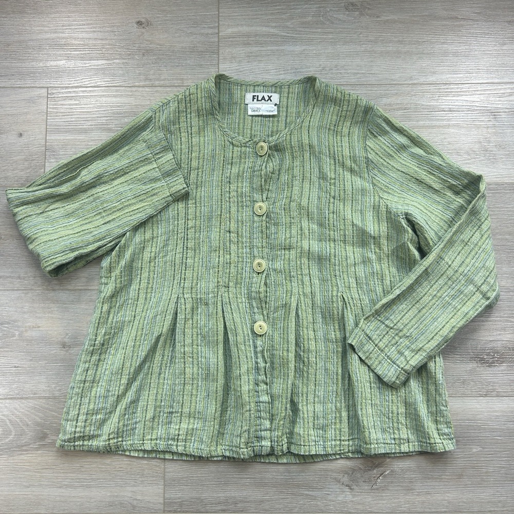 FLAX Small Green Linen Jasmine Jacket Prairie Blanket Peplum Lightweight
